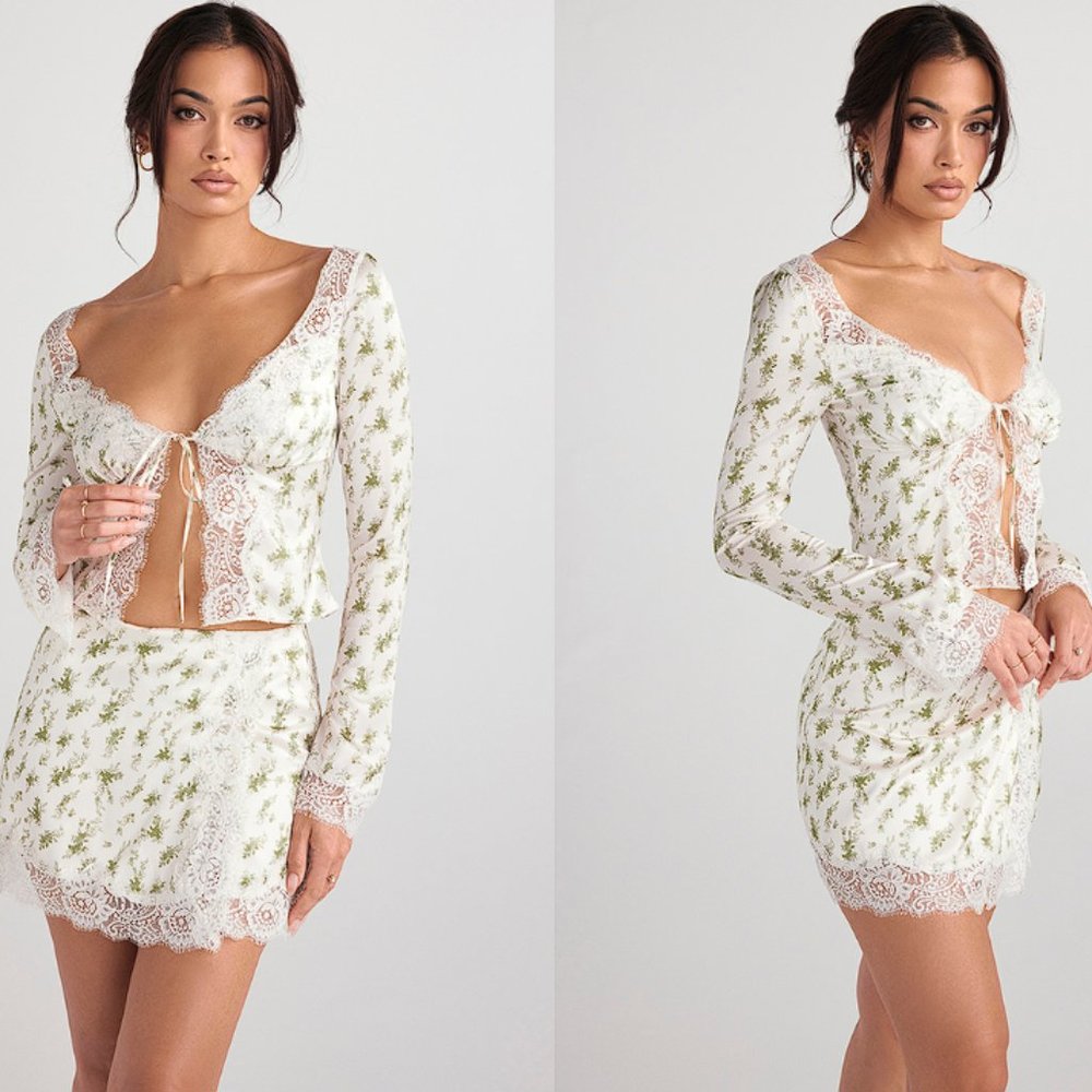 House of CB 'Clarissa' Garden Print Lace Trim Top - Picture 4 of 7